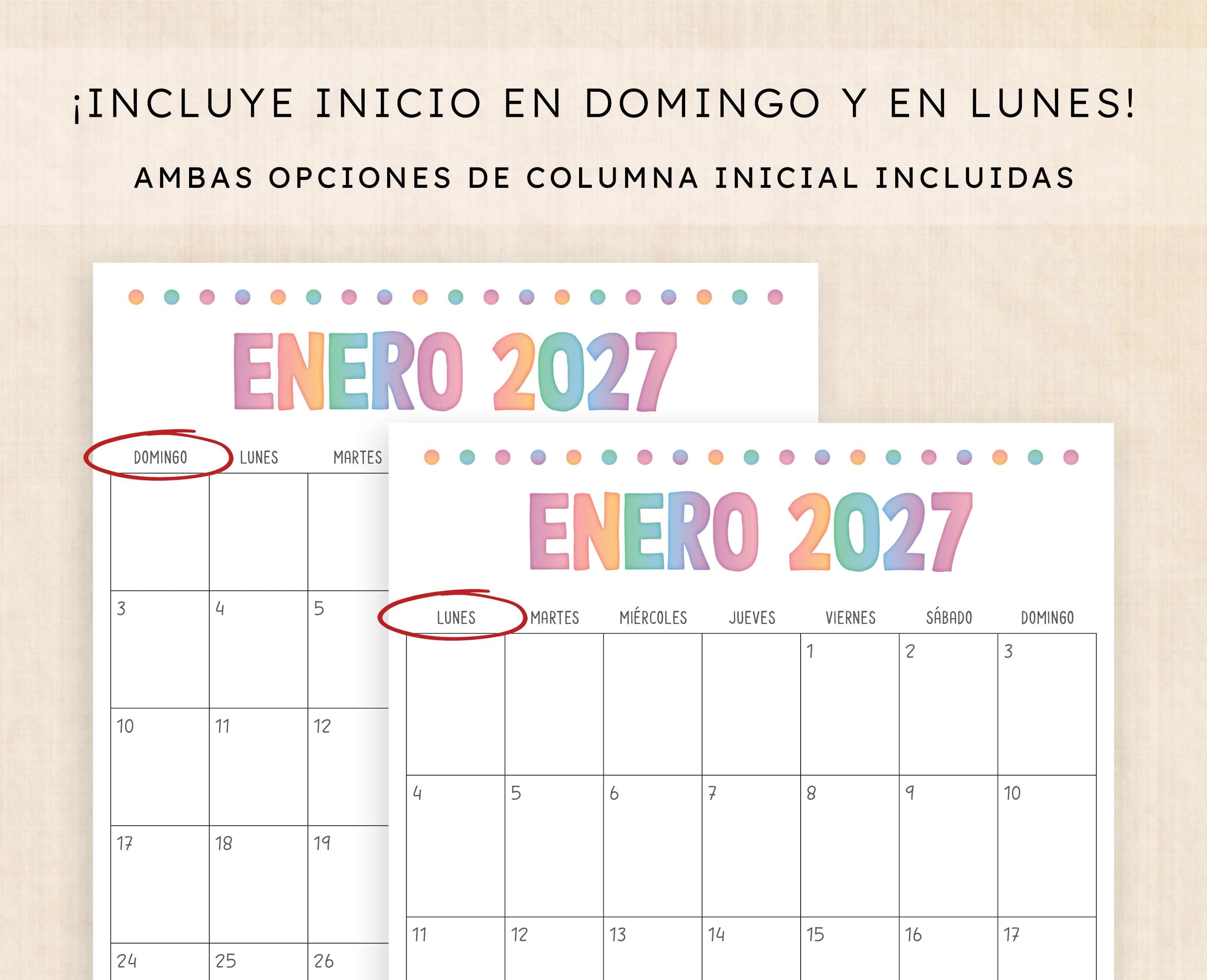 Calendario 2027 para imprimir · PDF de 12 páginas · Electric Echo ...