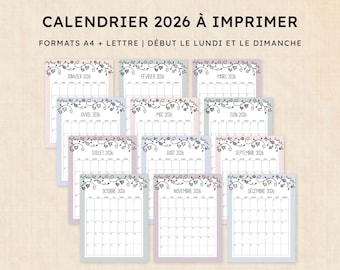 Calendario 2026 para imprimir · PDF de 12 páginas · Vintage Vines