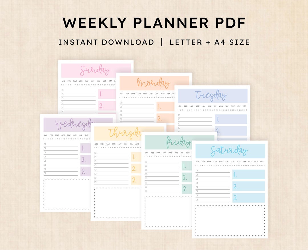 Weekly Planner Printable · 7-page PDF · Pearly Prism - Etsy