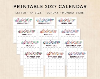 Printable 2027 Calendar · 12-Page PDF · Driftwood Dreams