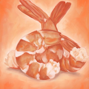 Shrimp Oil Painting Art Print, Kitchen Food Illustration