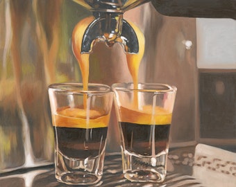 Espresso Shots Painting/Kitchen Food Art/Oil Painting Fine Art Print/by Artist Sigal Govrin/ Siggy's Kitchen Collection