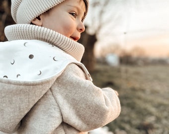 Ecru wool overall, moon design, inner lining, virgin wool, wool overall, children's winter overall, overall for boys, overall for girls, boiled wool