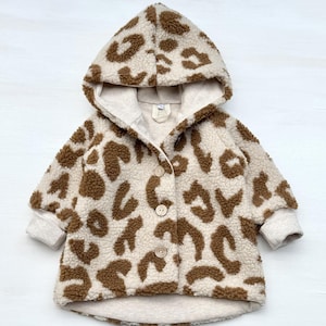 Leo teddy jacket beige for children | Children&#39;s jacket with leopard pattern | Children&#39;s jacket, transitional jacket, child jacket, boy jacket, girl jacket, transitional jacket, baby