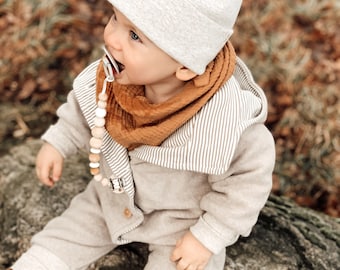 Cotton fleece overall beige with stripes | Fleece jumpsuit cotton fleece kids organic cotton jumpsuit boys jumpsuit girls