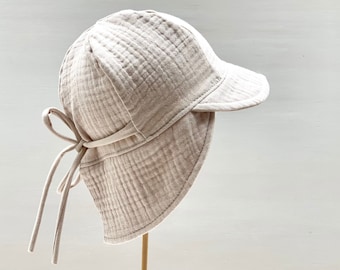 Zonnehoed mousseline zonnehoed nekbescherming | Zonnehoed baby mousseline hoed kinderen zonbeschermingshoed jongenshoed meisje genderneutrale hoed