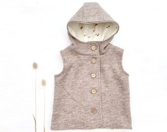 Walkweste Schurwolle beige Jersey Innenfutter Eicheln | Kinderweste Walkweste Weste Junge Weste Mädchen Babyweste Schurwolle Walk