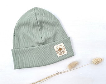 Frühling Rib Beanie eukalyptus & sun  | Hipster Beanie Mütze Kinder Mütze Erwachsene gerippte Mütze Beanie Junge Beanie Mädchen  Mütze