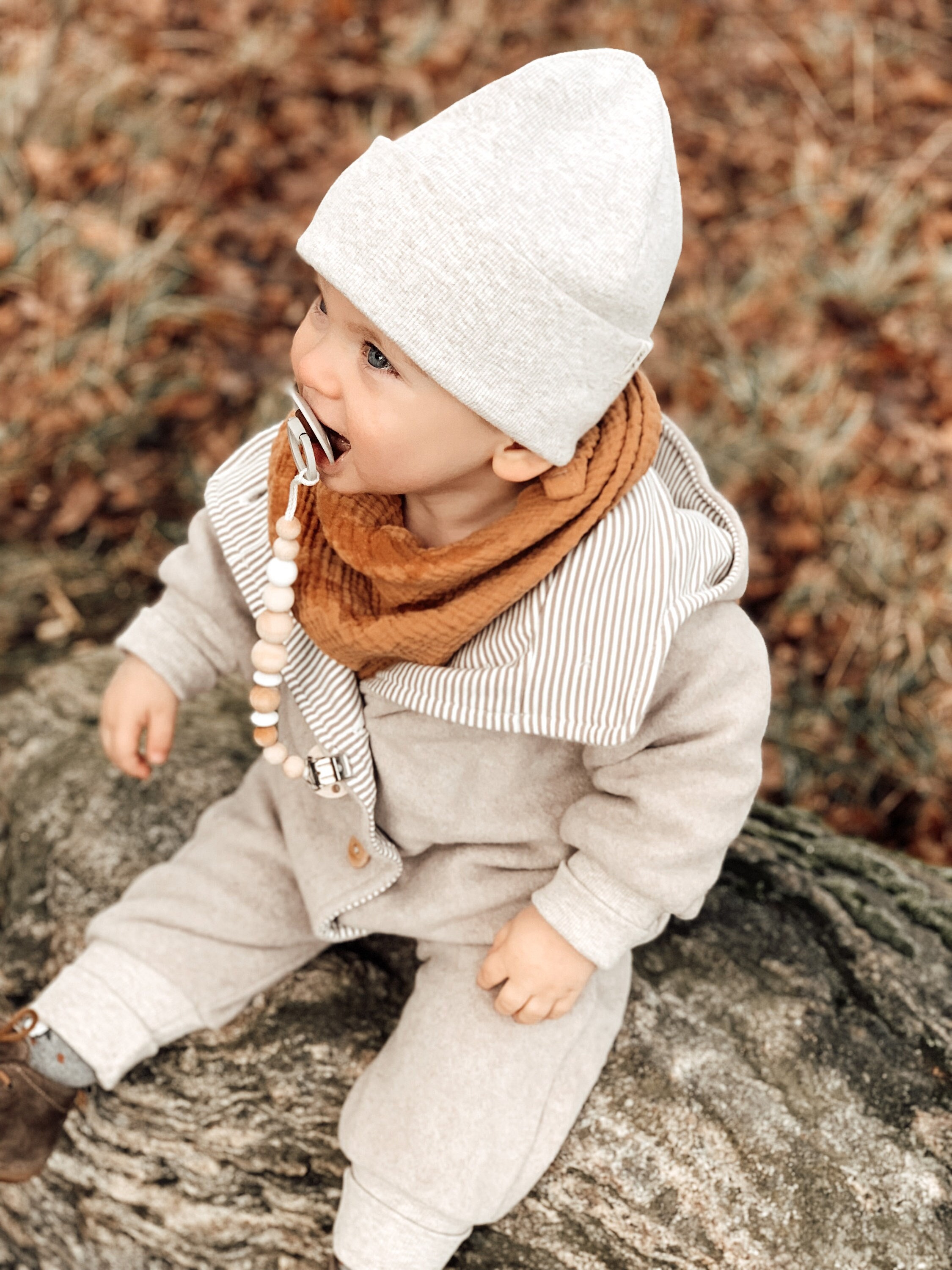 Cotton Fleece Overall Beige With Stripes | Fleece Overall Cotton
