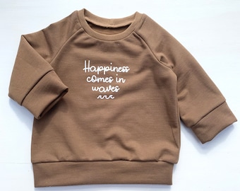 Oversize Sweater Happiness comes in waves braun | Sweater Oversize Sweater Pullover Junge Pullover Mädchen Pullover Baby Surf Genderneutral