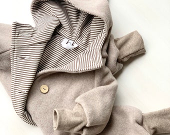 Beige randig bomullsfleeceoverall | Bomullsfleeceoverall för barn, pojkar och flickor