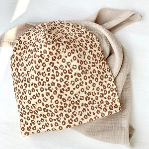 Leo Rib Beanie Leo pattern beige Beanie hat children hat adults Leo pattern hat Beanie boy Beanie girl Gender neutral hat