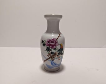 1970s Handpainted Chinese Bird Vase