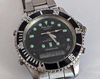 Rare Montre vintage Philip Persio Chronoalarm Quartz 40 mm