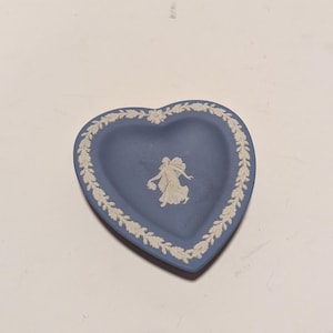 Vintage Wedgwood Jasperware Cream on Portland Blue Heart Dish 1970s