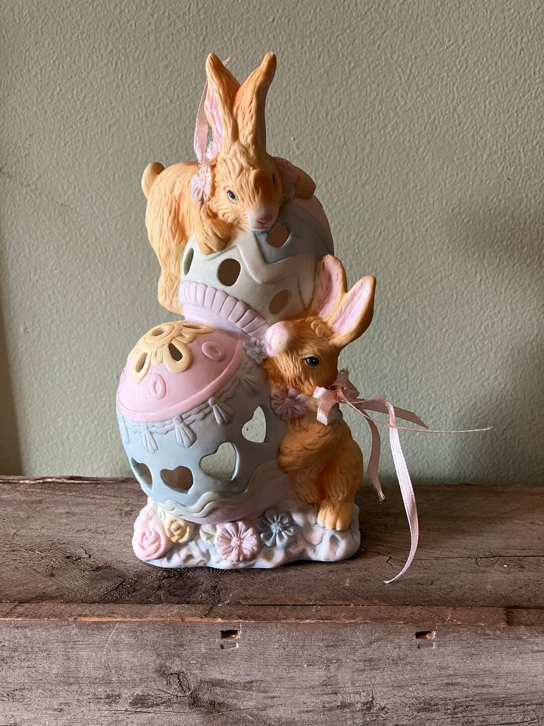 Vintage Handpainted Ceramic Easter Bunny Tea Light Holder Etsy