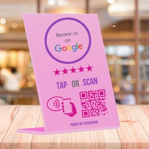 Pink Bewertung Nfc Stand |  Sofortige Kundenbewertung | Stehen Sie mit Nfc und Qr Code |  Verbessere deine Google Bewertungen in 3 Sekunden