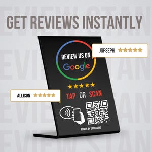Soporte con NFC para reseñas de Google en color negro/Reseña instantánea del cliente/Soporte con NFC y código QR/Mejora tus reseñas de Google en 3 segundos