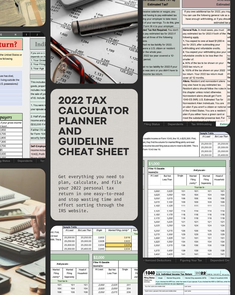 2022 Tax Calculator, Planner, and Guideline Cheat Sheet Easytoread