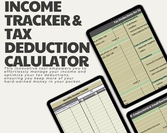 Monthly Income Tracker | Tax Deduction Calculator | Self Employment & Small Business | Excel Spreadsheet | Income Template | Tax Templates