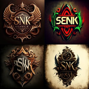 Puede incluir: Cuatro diseños de logo diferentes que presentan las letras "SNK" en varios estilos. Los logotipos se colocan sobre diferentes fondos, incluido un fondo marrón, verde y un fondo blanco con salpicaduras negras.