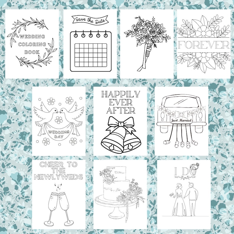 Wedding Coloring Page Set - Instant Download - Adult Coloring Book ...