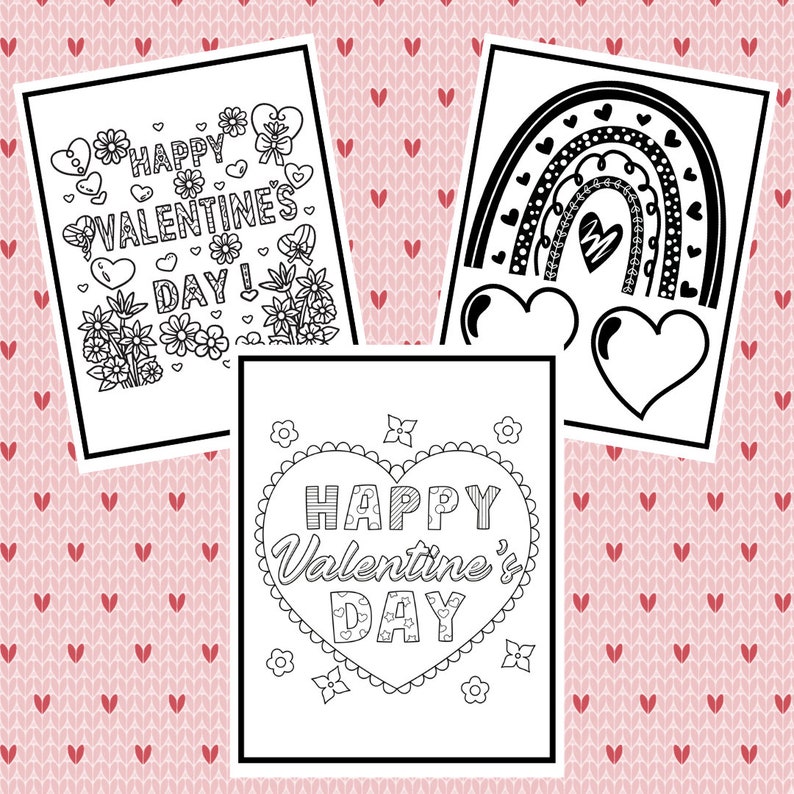 Valentine's Day Coloring Page Set - Instant Download - Valentine's Day ...
