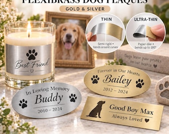 Custom Engraved Dog Memorial Plaque, Personalized Gold or Silver Name Plate, Pet Loss Sympathy Gift, Adhesive or Screw Mount