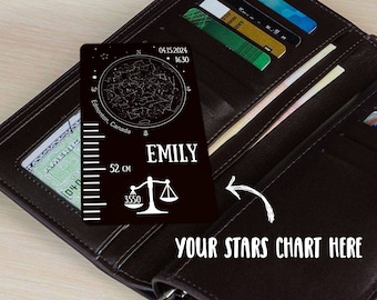 Etched Wallet Insert • Child Metrics • Star map • Gift for Husband or Boyfriend • Gift for Wife or Girlfriend • Personalized Gift