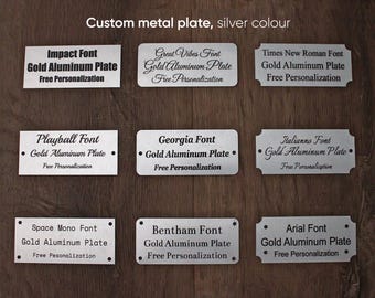 Custom Metal Plate: Personalized Aluminum Tag with Adhesive or Screws, silver colour