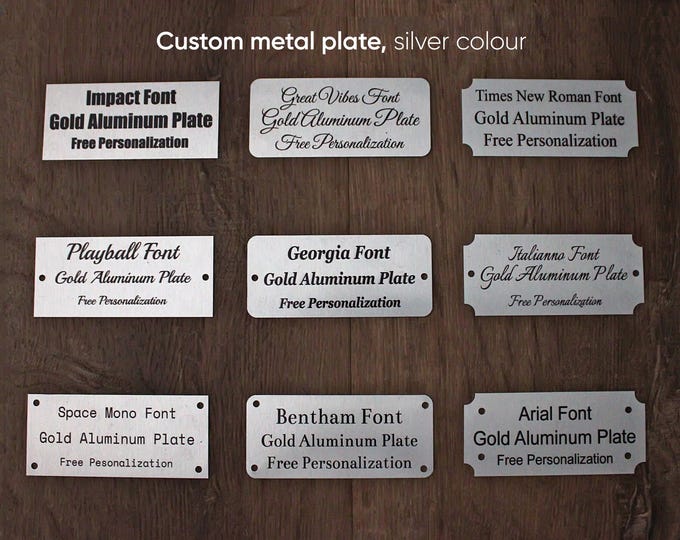 Custom Metal Plate: Personalized Aluminum Tag with Adhesive or Screws, silver colour
