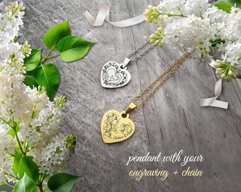 Custom Engraved Heart Pendant Necklace • Personalized Stainless Steel