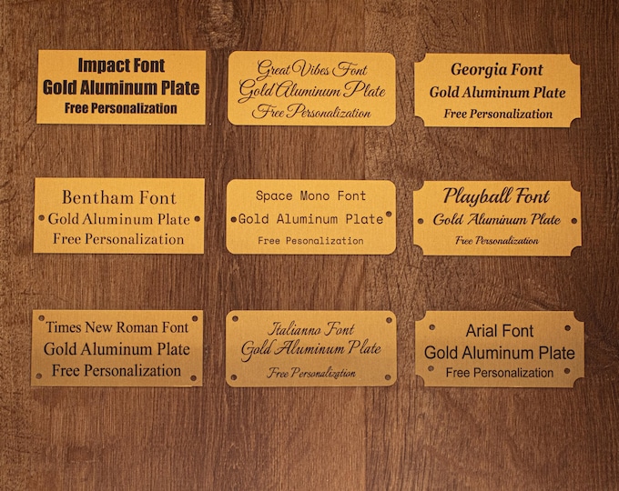 Custom Metal Plate: Personalized Aluminum Tag with Adhesive or Screws, gold colour