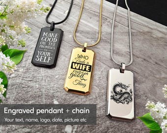 Custom Engraved Pendant Necklace: Personalized Stainless Steel Chain
