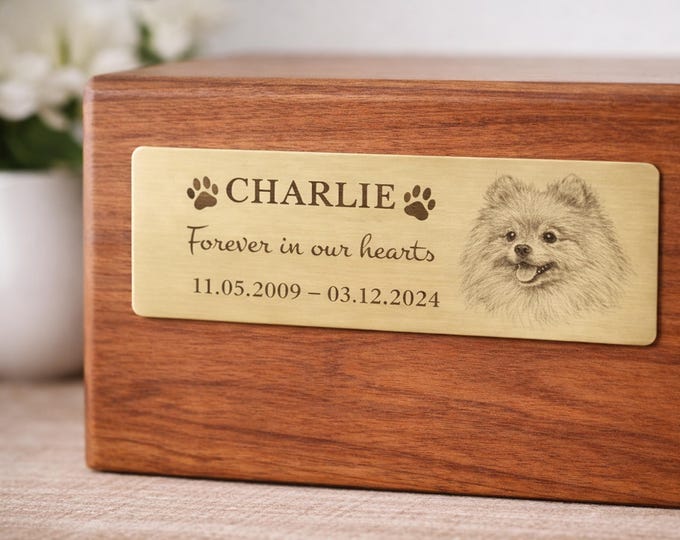 Personalized Pet Memorial Plaque | Custom Engraved Dog or Cat Memorial Plate | Pet Portrait Urn Plaque