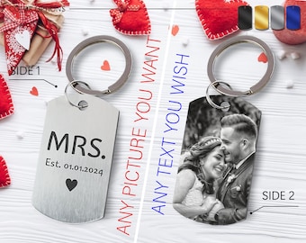 Personalized Photo Keychain, Custom Couple Picture, Stainless Steel