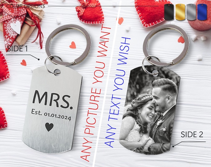 Personalized Photo Keychain, Custom Couple Picture, Stainless Steel