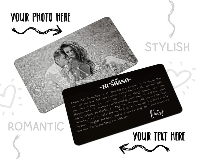 Personalized Etched Metal Wallet Insert Card: Photo Engraved Gift