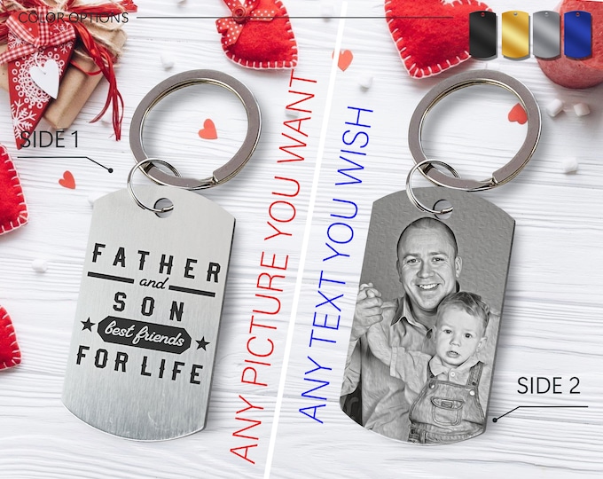 Engraved Photo Keychain • Personalized Memorial Gift for Father