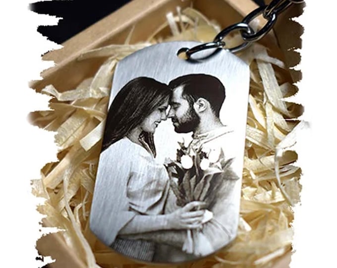 Personalized Photo Keychain, Custom Stainless Steel Couple Keepsake