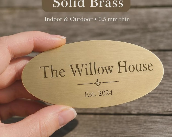 Custom Engraved Brass Name Plate, 0.5mm Thin Indoor Outdoor Sign