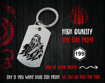 Halloween Engraved Stainless Steel Keychain: Ghost Face Gift
