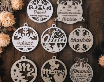 Personalized Wooden Christmas Ornaments - Custom Xmas Tree Decor - Laser Cut Names and Logos - Unique Baubles & Gift Tags for Festive Decor