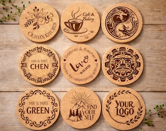 Porta-copos de cortiça personalizados: gravação a laser do seu design.