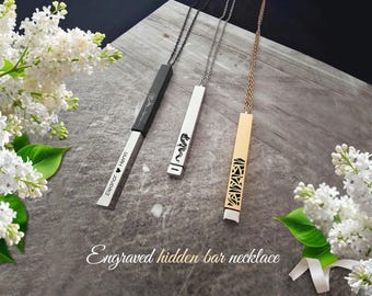 Engraved Secret Bar Pendant Necklace: Personalized Stainless Steel Jewelry