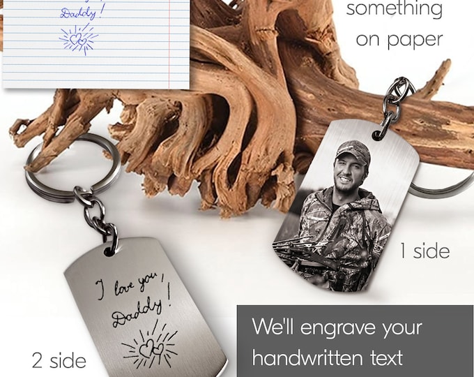 Engraved Stainless Steel Keychain • Custom Handwriting or Photo