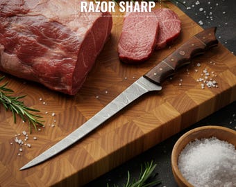 Handmade Damascus Steel Fillet Knife – 13” Custom Engraved Fishing Knife, Gift for Him, Personalized Gift for Fishermen, Dad, Son, Husband