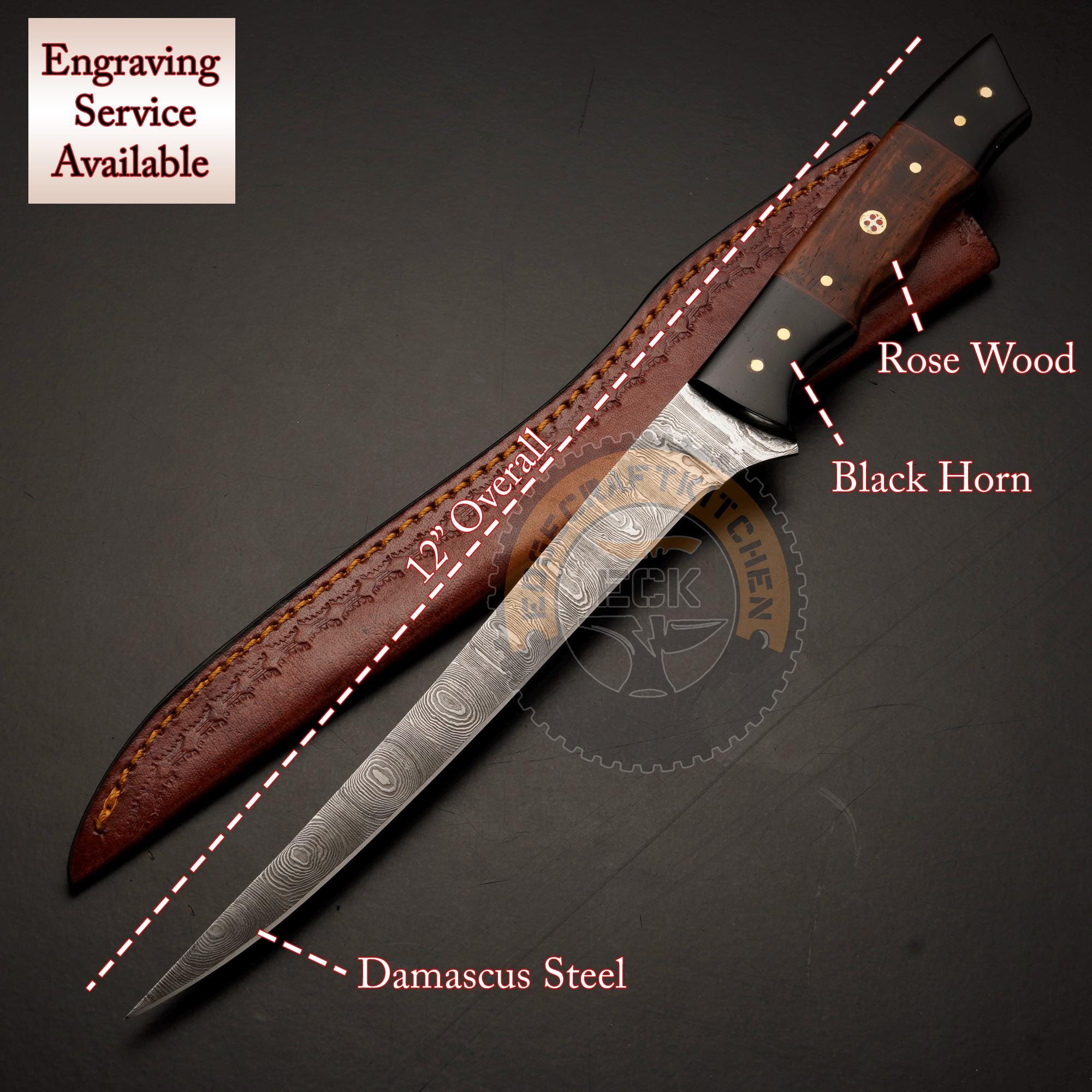 FISHING/FILLET KNIFE Handmade Damascus Steel Flexible Blade Knife Personalized Anniversary Gift Christmas Gift for Boyfriend Fixed Blade