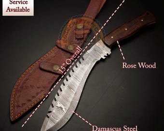 15-inch op maat gemaakt damaststalen KUKRI-mes met leren schede Gepersonaliseerd mescadeau Vaderdagcadeau Bushcraft-mes kerstcadeau