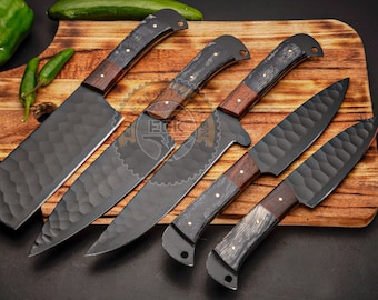 HAND FORGED DAMASCUS Steel Chef's Knives Set , Damascus Chef Knife ,Damascus Kitchen Knife Set , Anniversary Gifts, Christmas Gifts ,